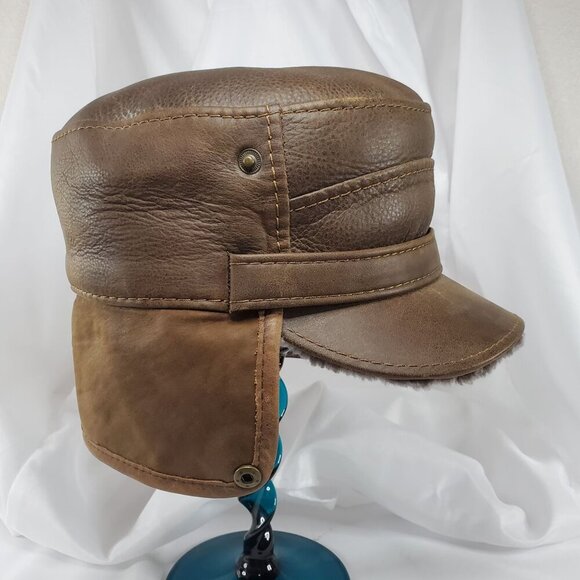 Ricardo BH Brown Leather Aviator Hat With Faux Fur Lining Elmer Fudd Ear flaps - Picture 4 of 16